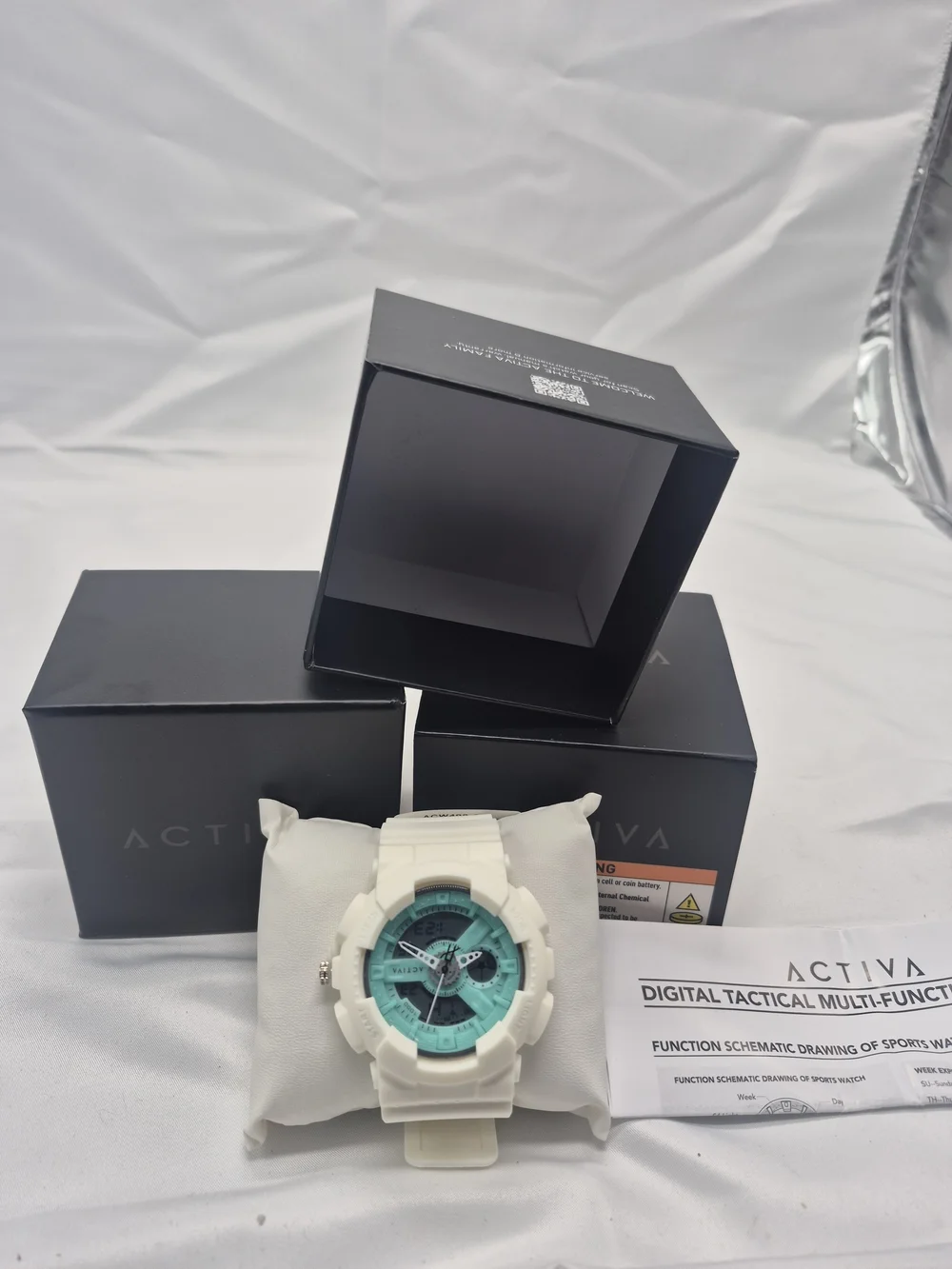 Ativa White Watch with Teal Dial - Digital Analog Sport Style